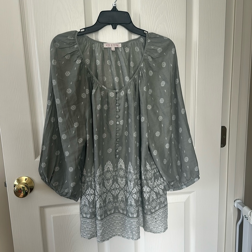 Rose & Thyme green print top